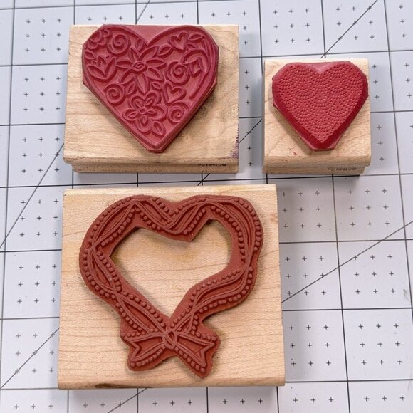 Lot of 3 Heart Rubber Stamp Valentines Day Love Romance Wedding Card Craft - Picture 3 of 4